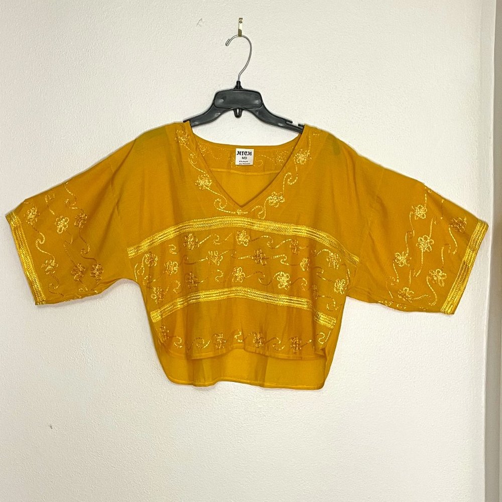 MTCM Moroccan Yellow Embroidered Boho Crop Top (NWOT)